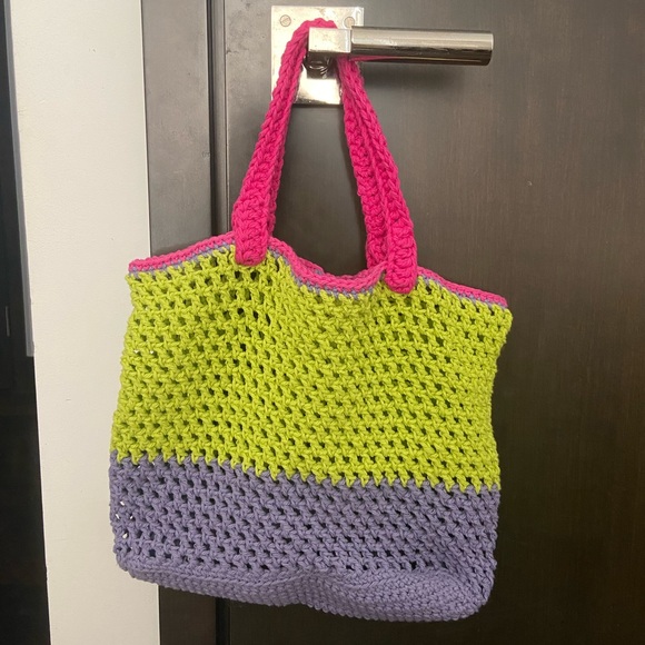 Hot Pink Green Purple Crochet Bag Handmade - Picture 1 of 3